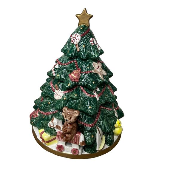 Fitz and Floyd Christmas Tree Teddy Bear Cookie Jar 13” 1991 Rare - Picture 2 of 9